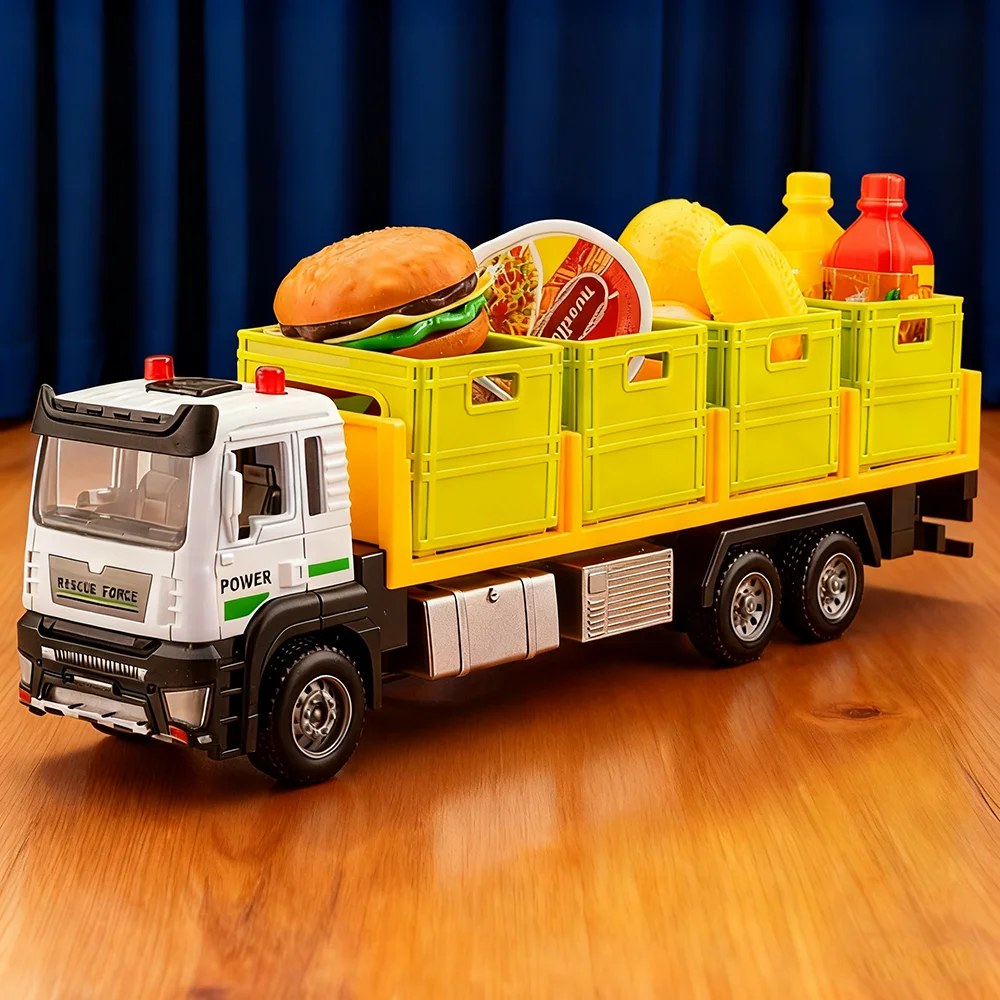 

1:32 транспортная машина для фруктов и овощей, контейнерная грузовик, миниатюрная модель, литая под давлением сплав, автомобиль, игрушки, инерционное колесо, детская игрушка-головоломка