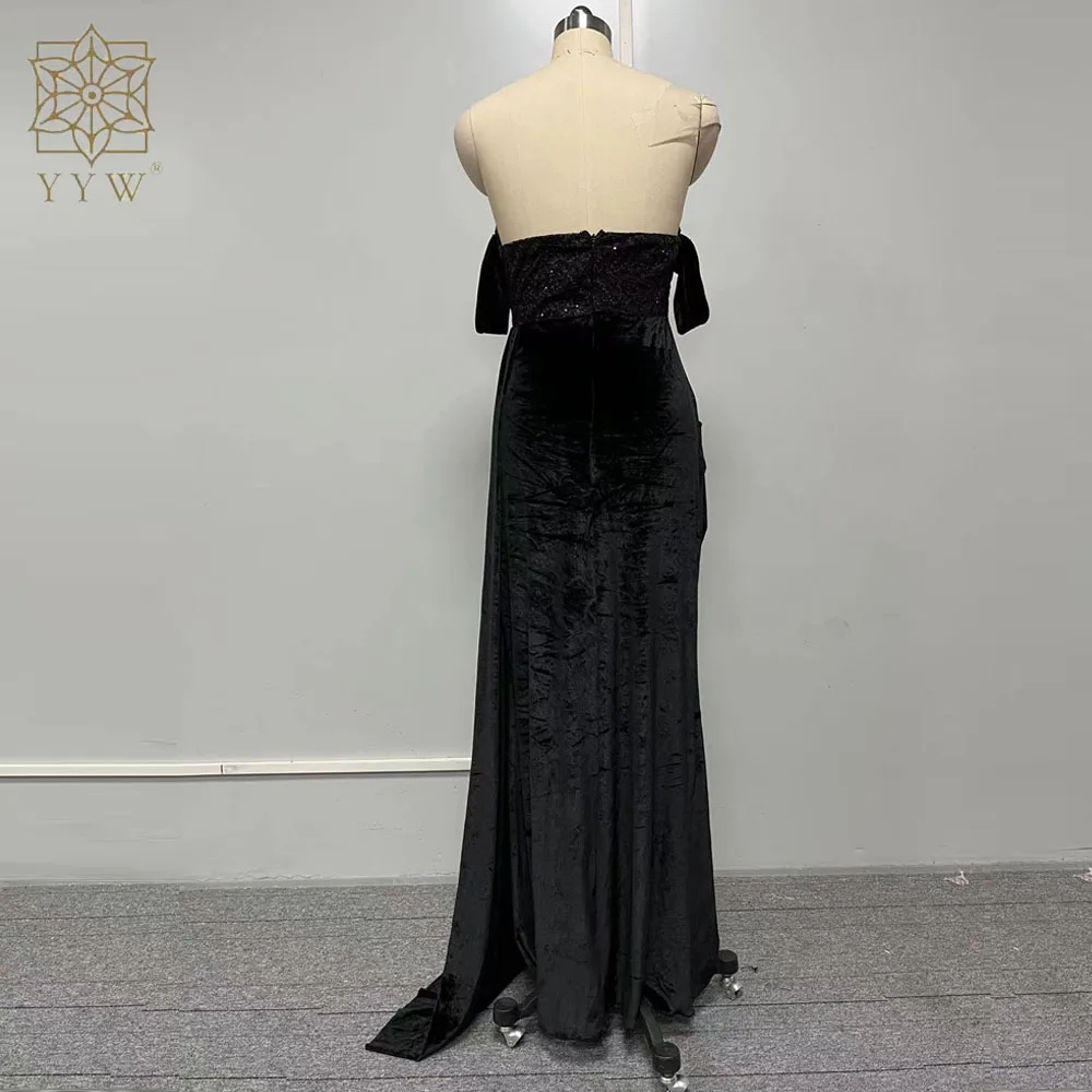 Sexy Backless Evening Party Dress for Women Prom Dress Black Lace Chest Wrapping Off the Shoulder Split Mermaid Maxi Dresses