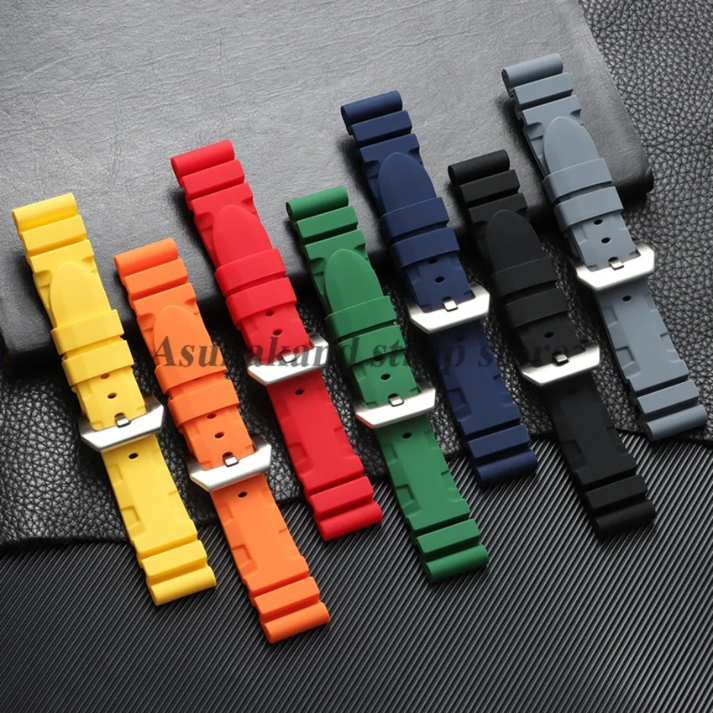 22mm 24mm 26mm para panerai pulseira de silicone para submersível pam441/351/111 borracha à prova dwaterproof água pulseira macia esporte bandas