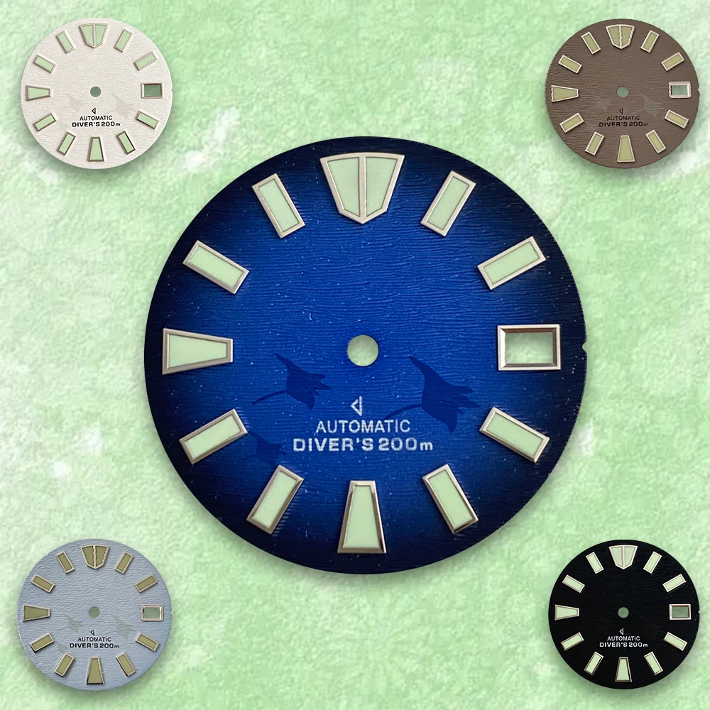 

28.5mm S Logo Dial pressure pattern Skx007/009 Suitable For NH35/NH36/4R/7S Movement Watch Green Luminous