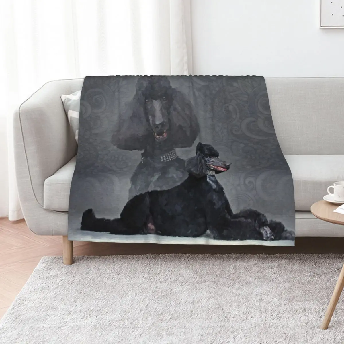 Elegant Black Standard Poodle Composition Throw Blanket Decoratives Beach Summer Weighted Heavy Picnic Blankets