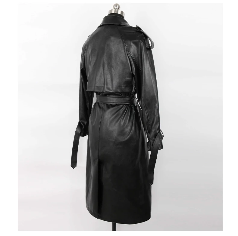 Mauroicardi Spring Autumn Black Long Soft Pu Leather Trench Coat for Women Sashes Loose Casual White Waterproof Overcoat 2025