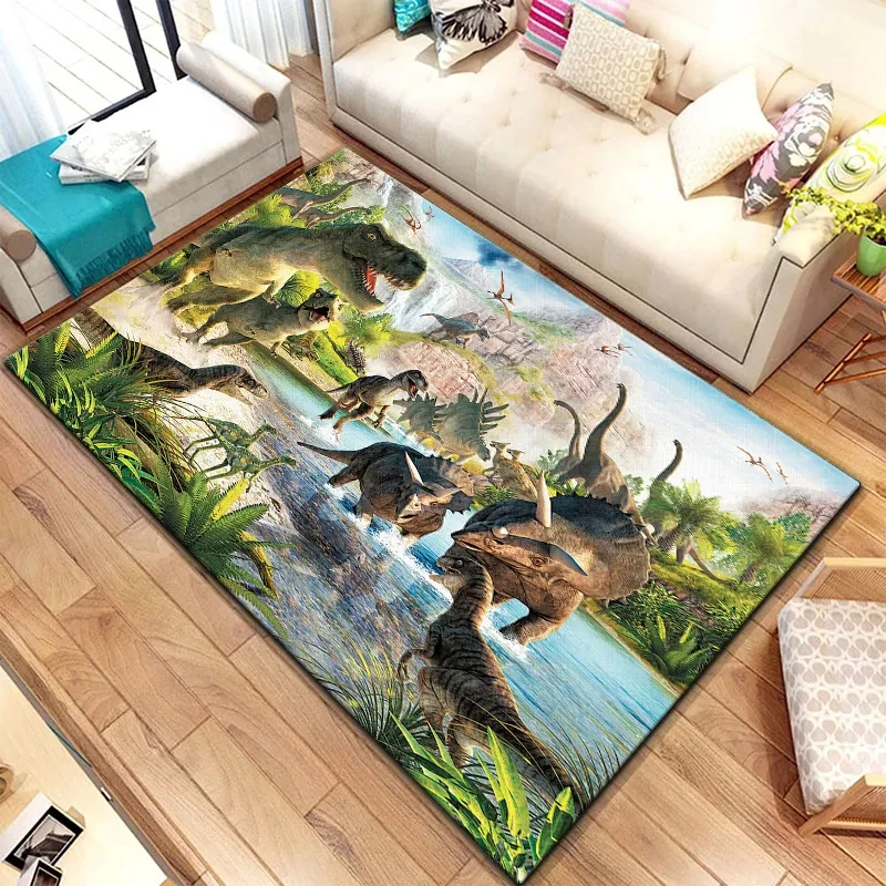 3D Jurassic Dinosaur Print Carpet for Living Room Bedroom Kitchen Bathroom Entrance Decor Non-slip Doormat Area Rug Yoga Mat