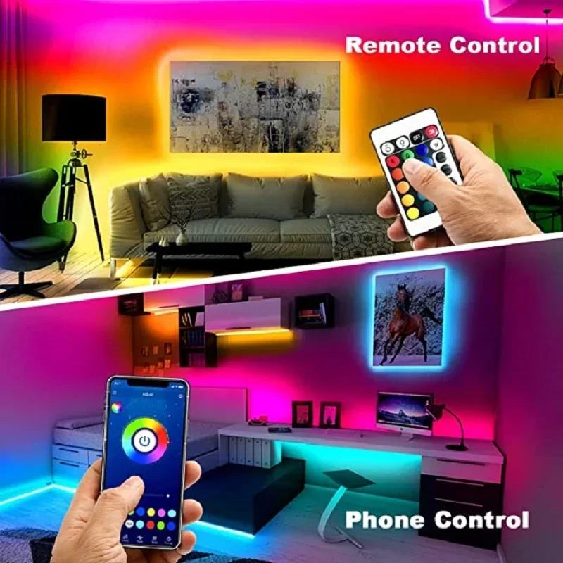 Tira de luces Led Rgb 5050 2835, cinta blanca con Control por Bluetooth, 5V, 1M, 2M, 10M, 15M, para dormitorio, Tv, retroiluminación de escritorio