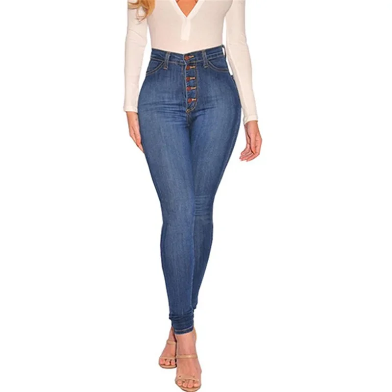 Mode einreihige Spleiß Jeans mit hoher Taille Frauen Slim Fit Jeans hose weiblich sexy Hüftlift dünne Bleistift hose wasch bar