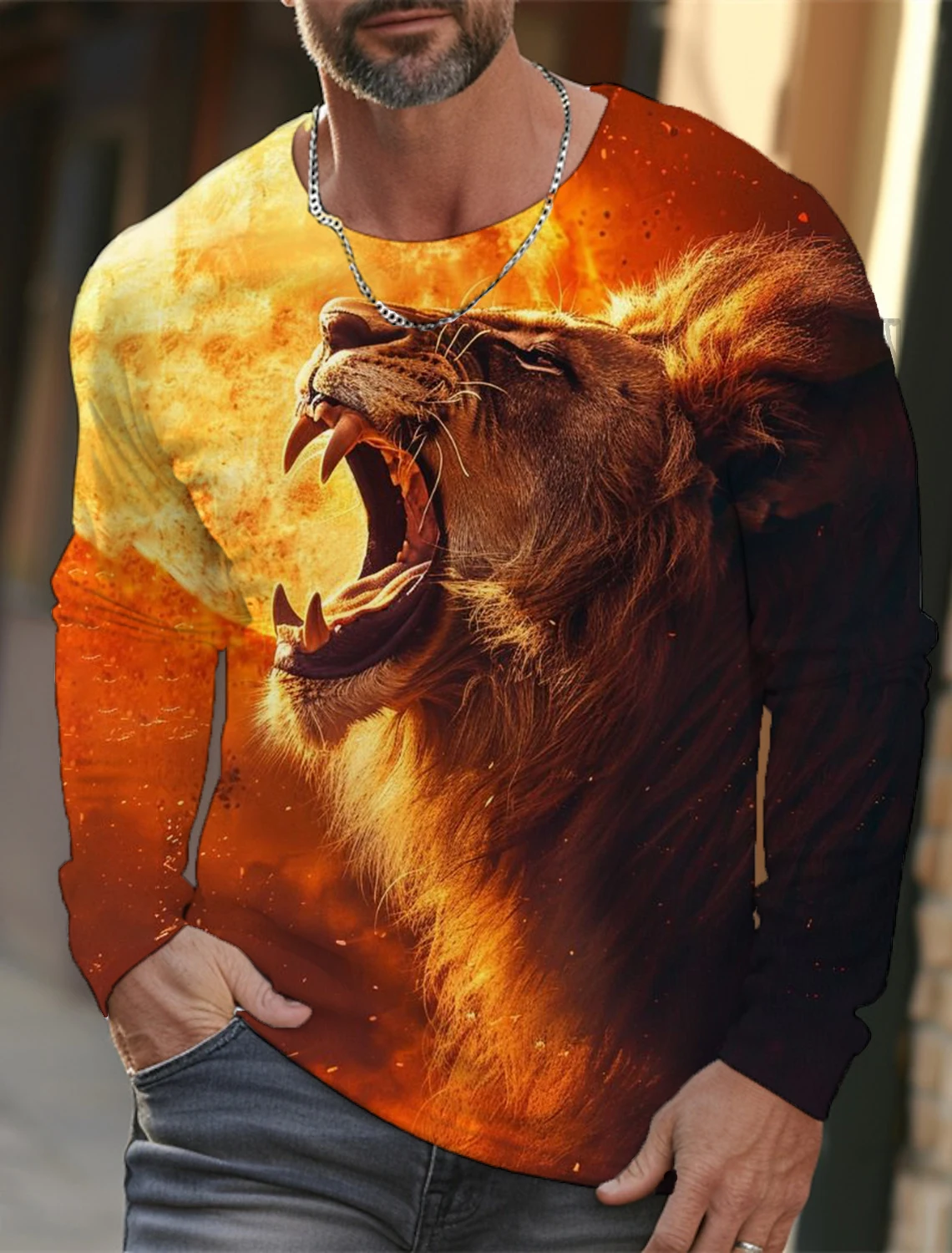 

The Lion Graphic Men's Long Sleeve T-shirt for Men Clothing Casual Men's Top Tees Fashion Animal 3D Full Printing Streetwear