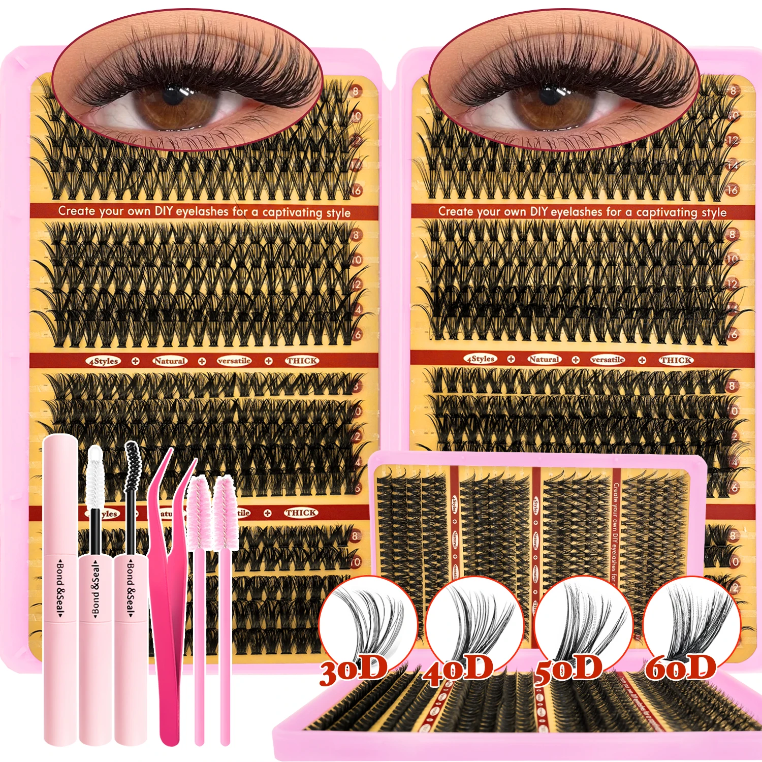 720/200 Stuks Wimper Extension Kit Pluizige Wimper Extension Kit Met Lash Bond En Seal Lash Pincet Dikke Lash clusters Piekerige - afbeelding 1