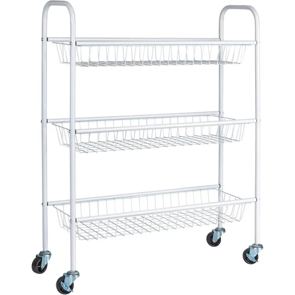 

3-Tier Heavy-Duty Steel Storage Cart with Smooth Casters, Lockable, Powder Coated, Arched Handles, Easy Assembly, Compact Design