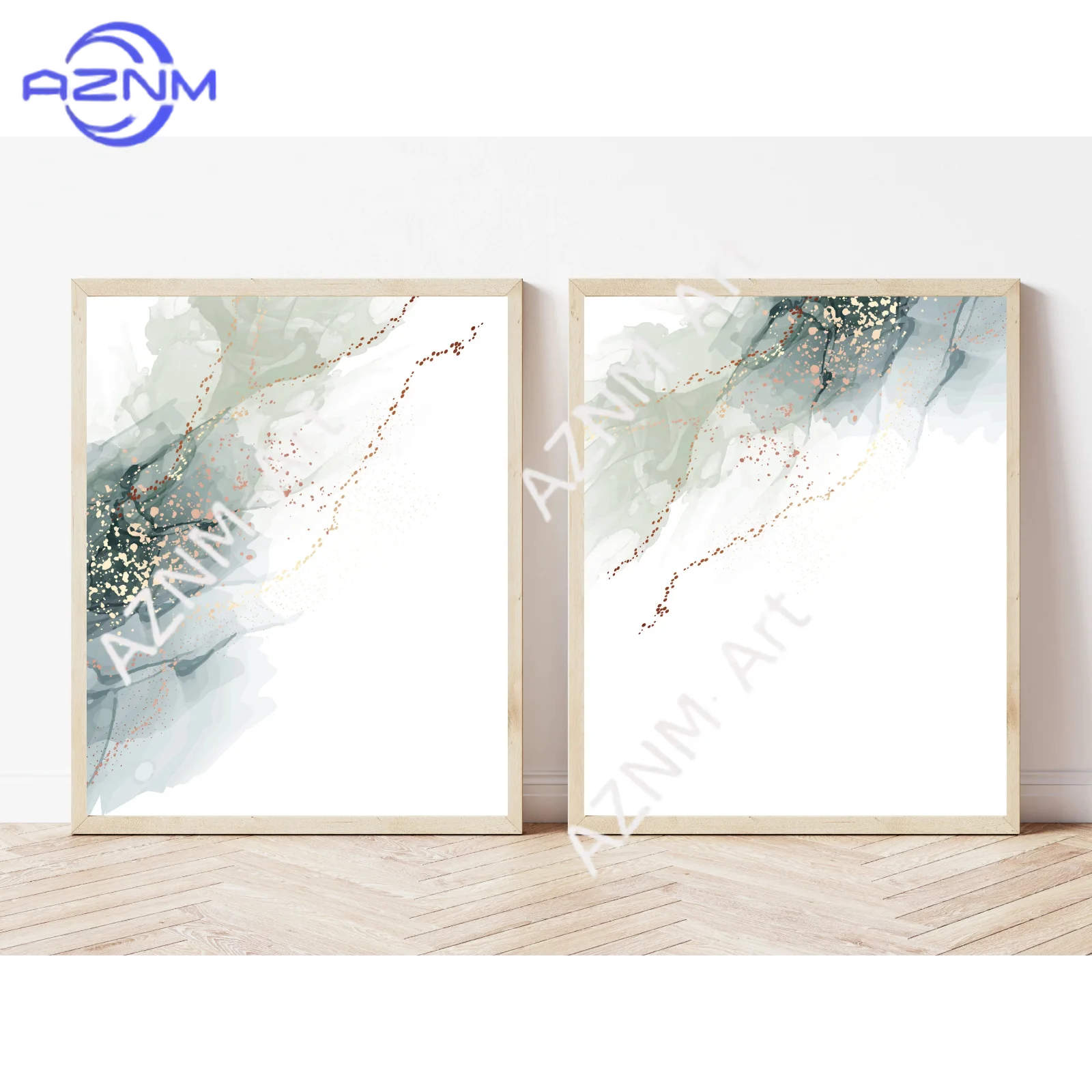 1/2Pcs Sage Green Wall Art · Set of 2 Prints · Gold Wall Art ·Gold Foil · Printable Wall Art · Gallery Wall Set · Geode Style