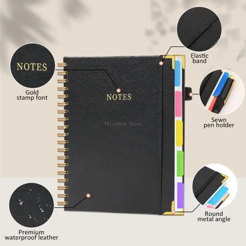 Twin Coil Binding Notebook PU Leather Business Notepads Light Weight Journal 10x8Inch For Daily Recording Note Taking