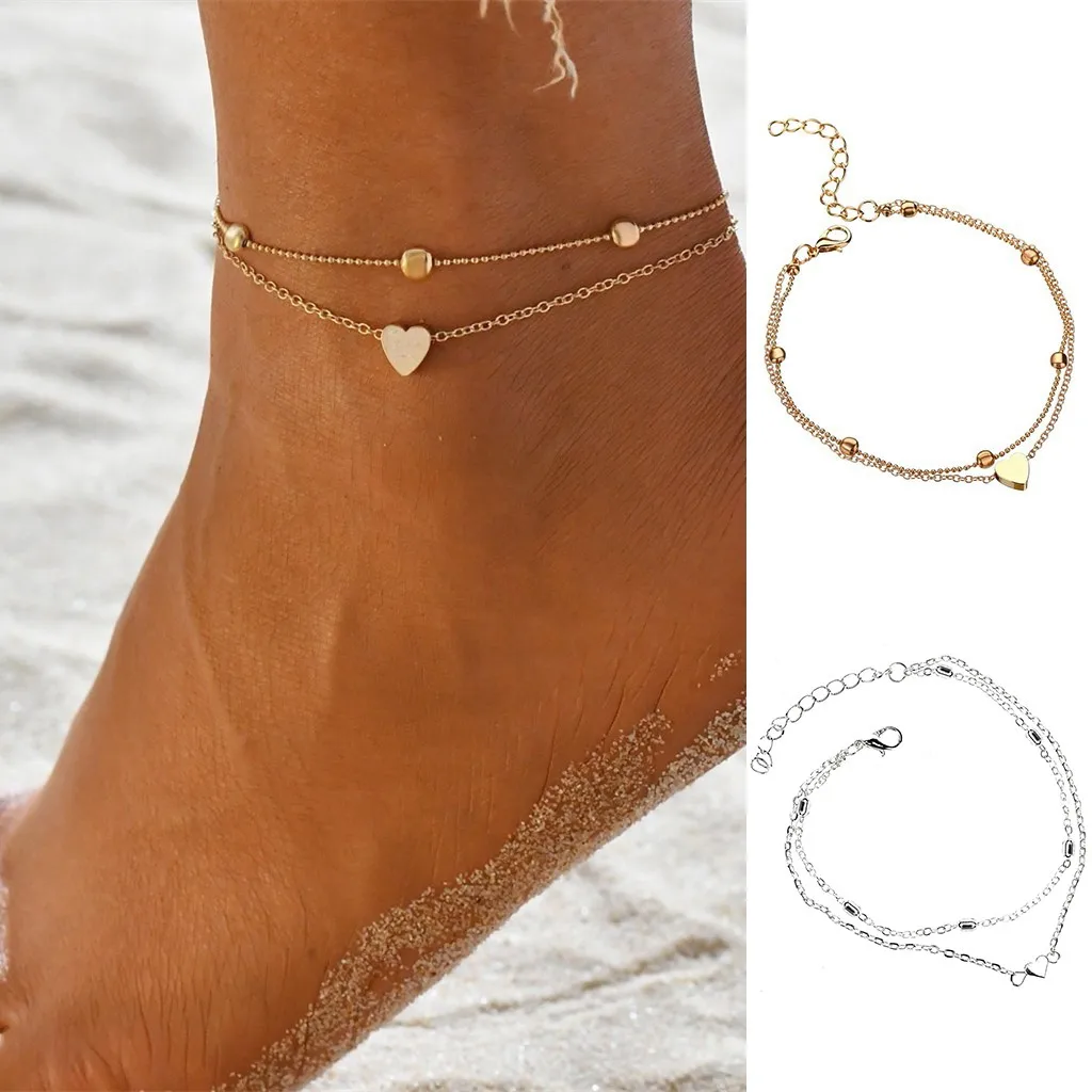 Simple Heart Female Anklets Barefoot Crochet Sandals Foot Jewelry Leg New Anklets On Foot Ankle Bracelets For Women Leg Chain