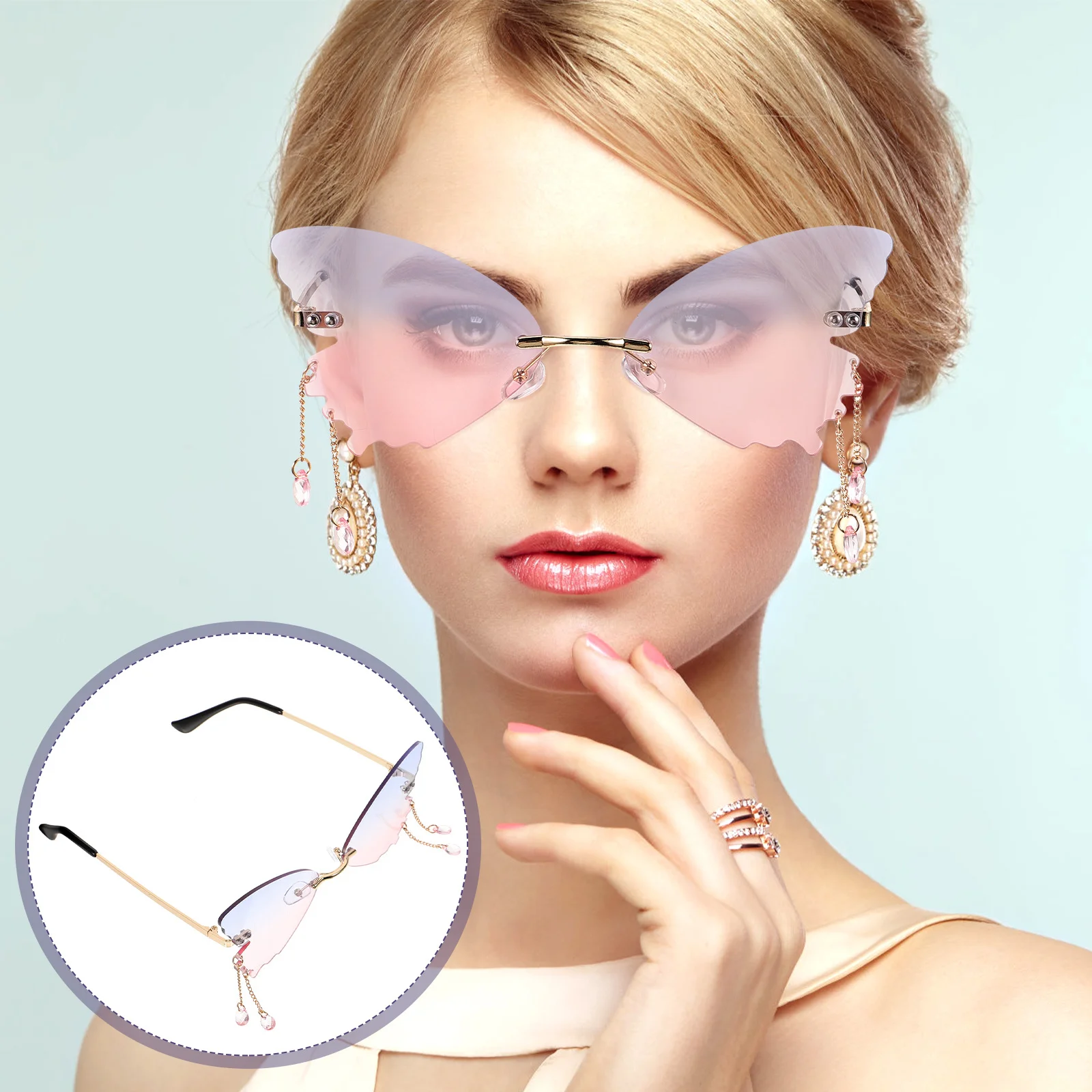 

1Pair Rimless Sunglasses Butterfly Shape Trendy Oversized Party Sunglasses Disco Beach Fun Glasses Disco Party Eyeglasses