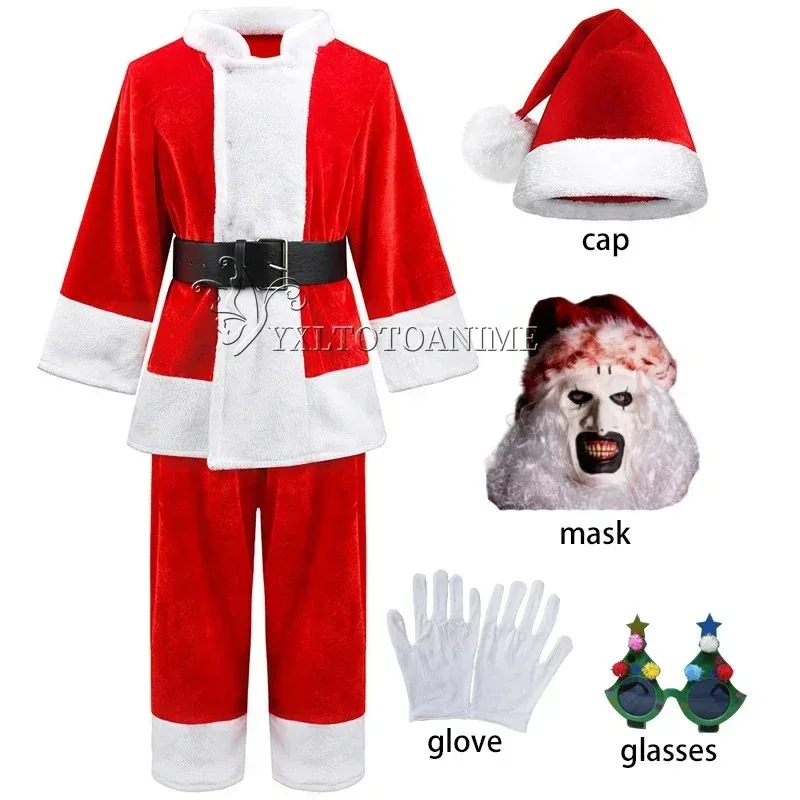 

Art The Clown Cosplay Movie Terrifier 3 costume 3-10 years Father Christmas clothing mask glasses