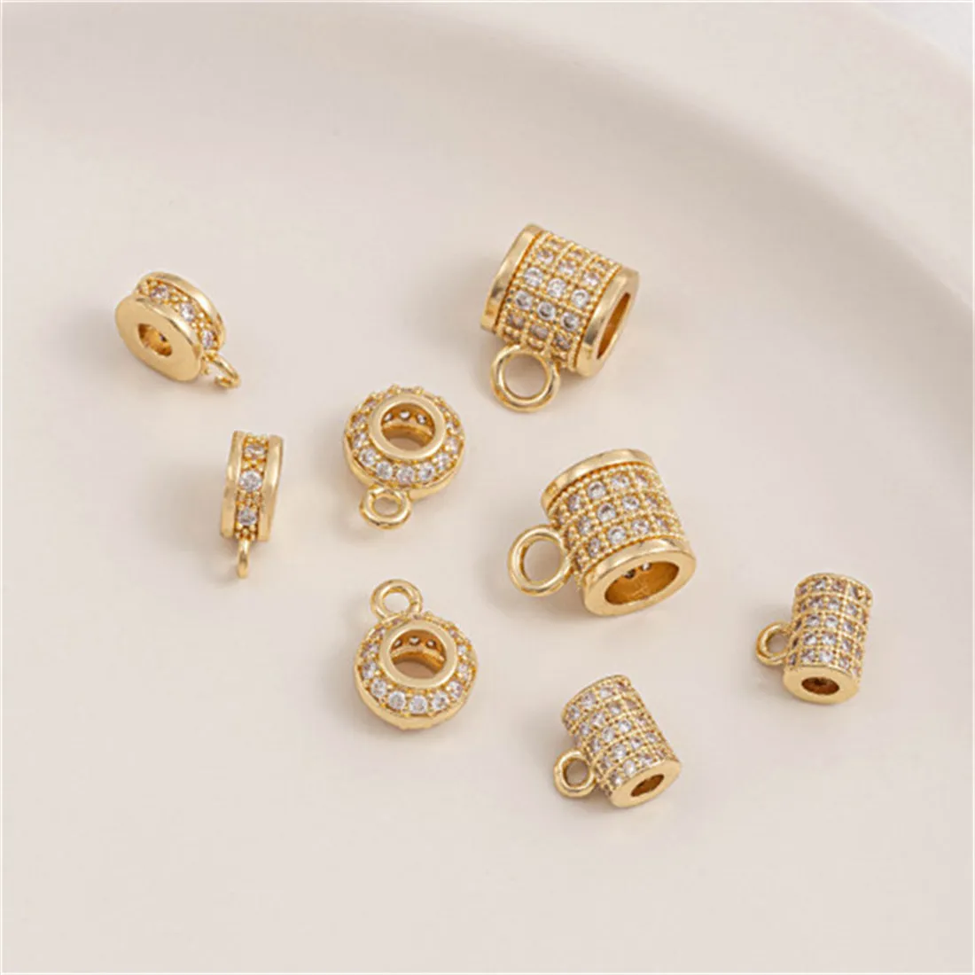 

1PCS 14K Gold Zircon Bucket Beads, Wheel Beads with Lifting Rings, Tee Pendant, Buckle Accessories, DIY Jewelry Materials