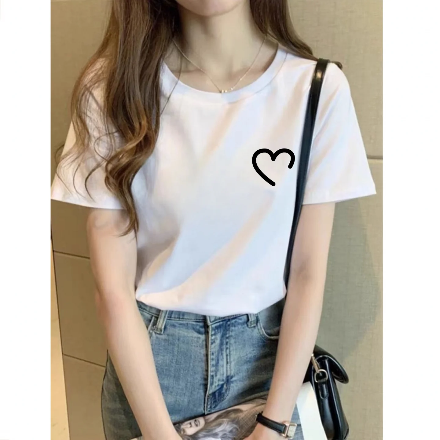 Heart Graphic Top Women Funny Crew Neck Short Sleeve Summer Harajuku Print Women Top Simple Line Pattern Women High Quality Tee