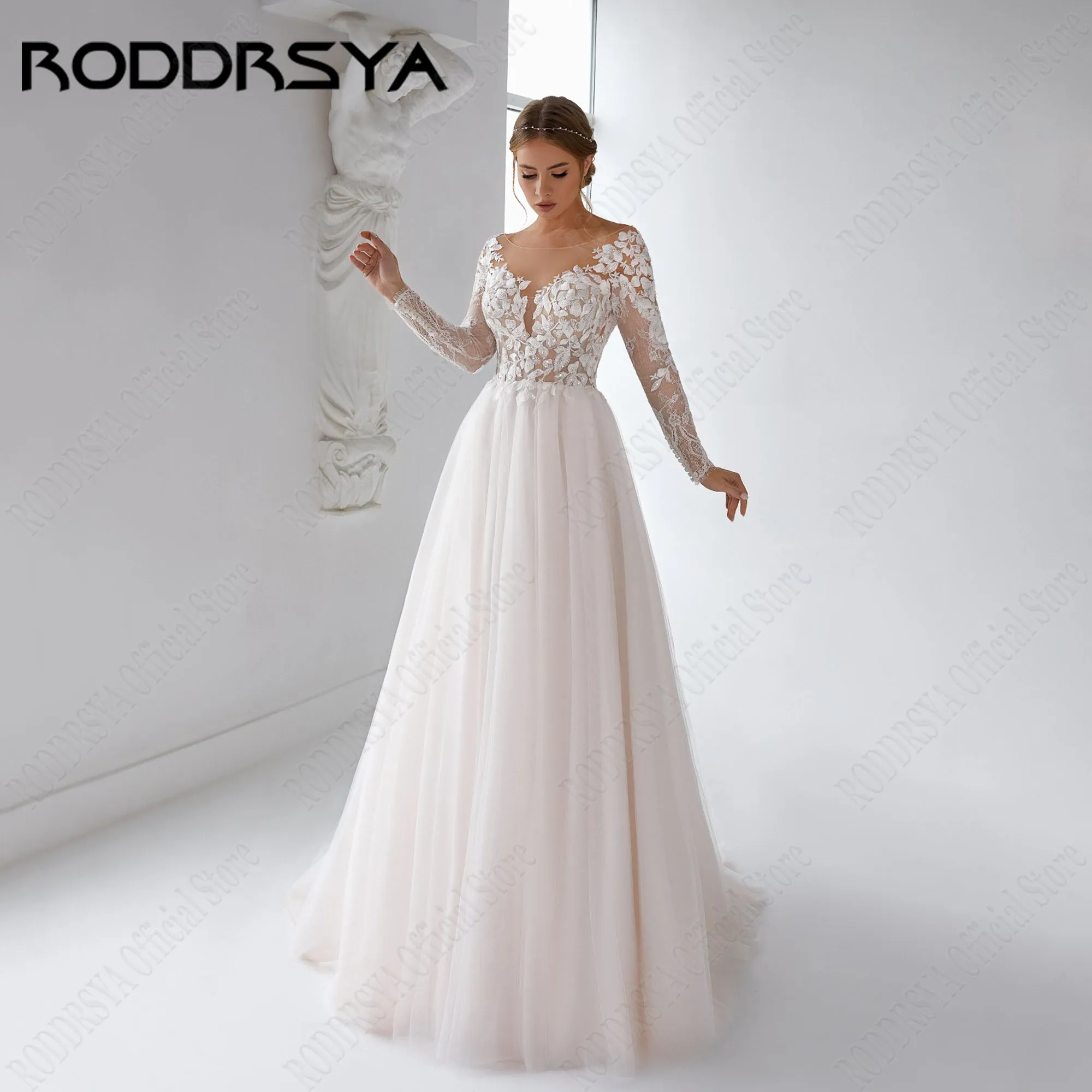 

RODDRSYA Customized A Line Sexy O Neck Backless Bride Wedding Dress Women 2025 Long Sleeve Lace Elegant Bridal Gown Vestido