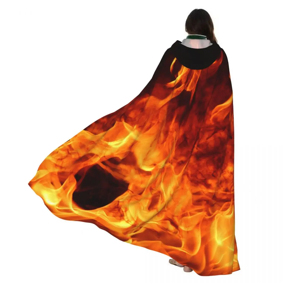 

Adult Halloween Fire Cloak Cape Hooded Medieval Costume Full Length Dress Coat