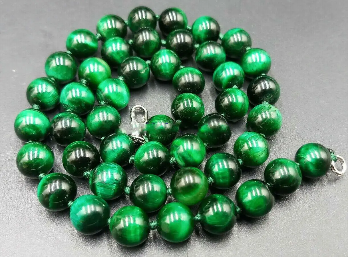 

AAA+ 10mm Genuine Green Tiger's Eye Gemstone Round Beads Necklace 18inch