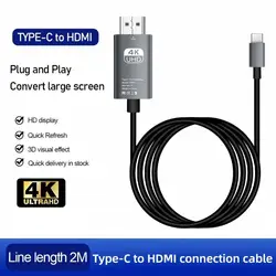 맥북 PC 모니터용 USB 3.1 HDMI 호환 어댑터 케이블, C타입-HDTV, 60Hz, 4K, USB C 케이블 연장 어댑터