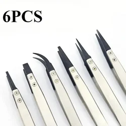 6PCS Watch Hands Installation Work Tweezers Straight Elbow Handle Stainless Antistatic Plastic Tweezers ESD-259 ESD-259A ESD-7A