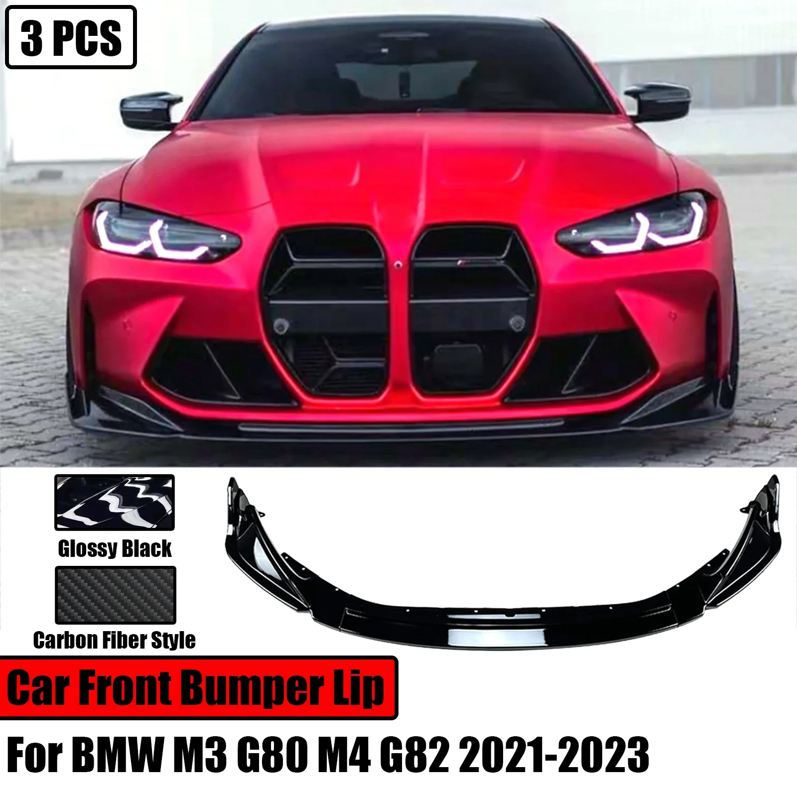 

3PCS Car Front Bumper Lip For BMW M3 G80 M4 G82 2021-2023 Splitter Diffuser Body Kits Spoiler Accessories Carbon Fiber Style