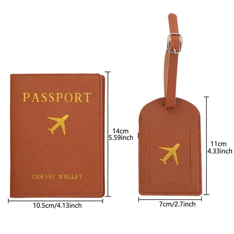 2Pcs/Set PU Travel Passport Cover Luggage Tag Suitcase Identifier Label Baggage Boarding Bag Tag Name ID Address Passport Holder