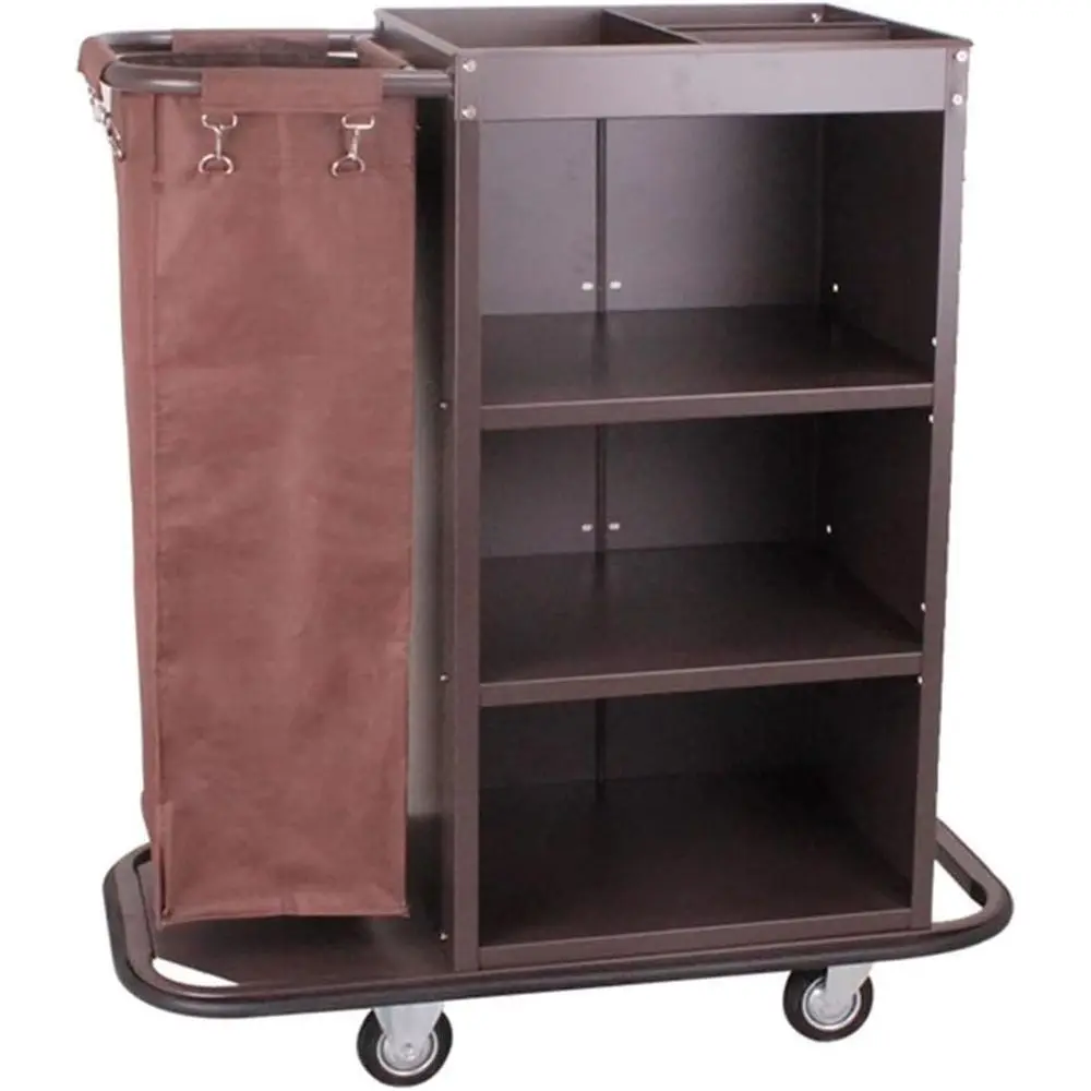 

Коричневая коммерческая тележка для белья с колесиками и местом для хранения в отеле и многофункциональном применении