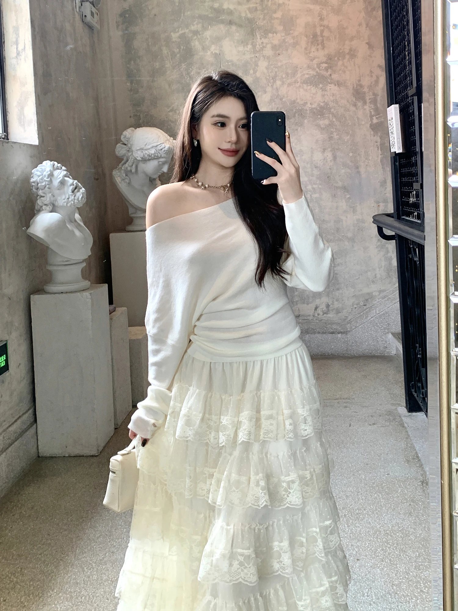 

ay Woolen Knitted Long Sve Sweater with Slanting oulder Design for Women Simple Casual Sle Commute Faion