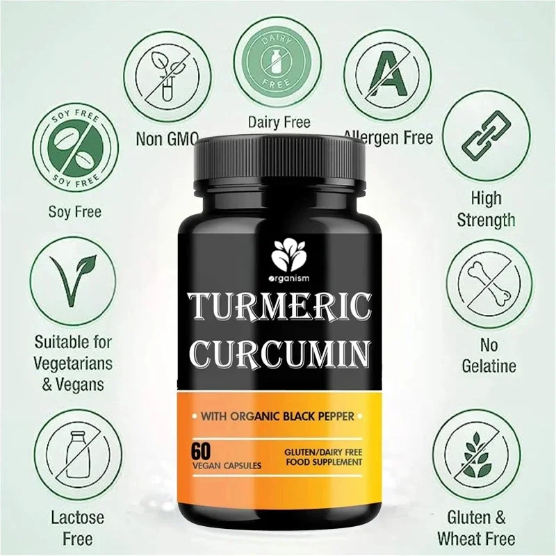 Organic Curcumin 600mg Organic Black Pepper, Efficient Antioxidant and Absorbent | Organic Supplement