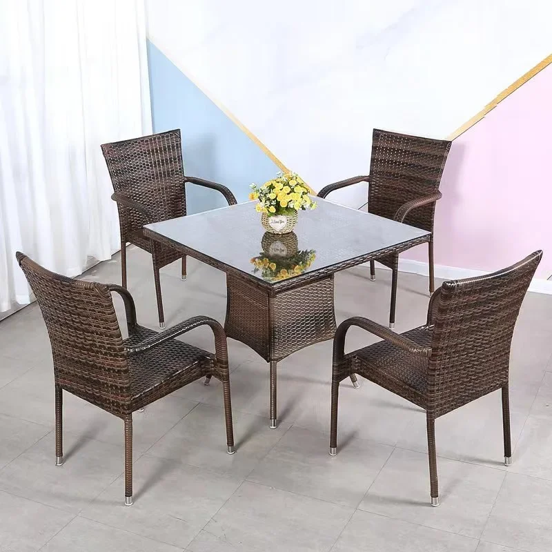 Combinatie van rotan stoelen voor buiten, binnenplaats, handgeweven rotan theetafel en stoelen, vrije tijd