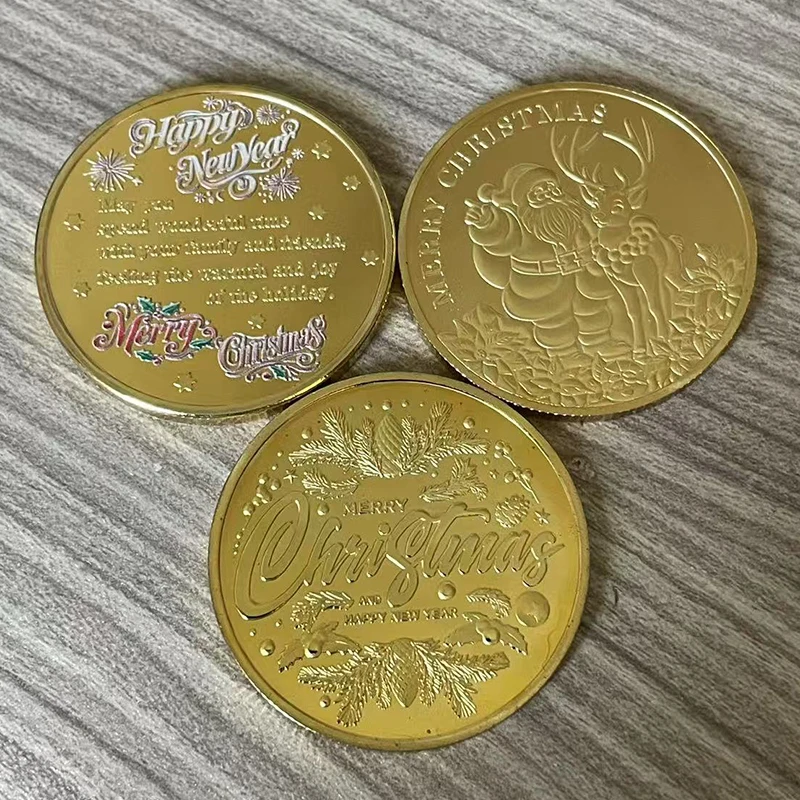 Christmas souvenir coin collection Santa Claus reindeer gift collection