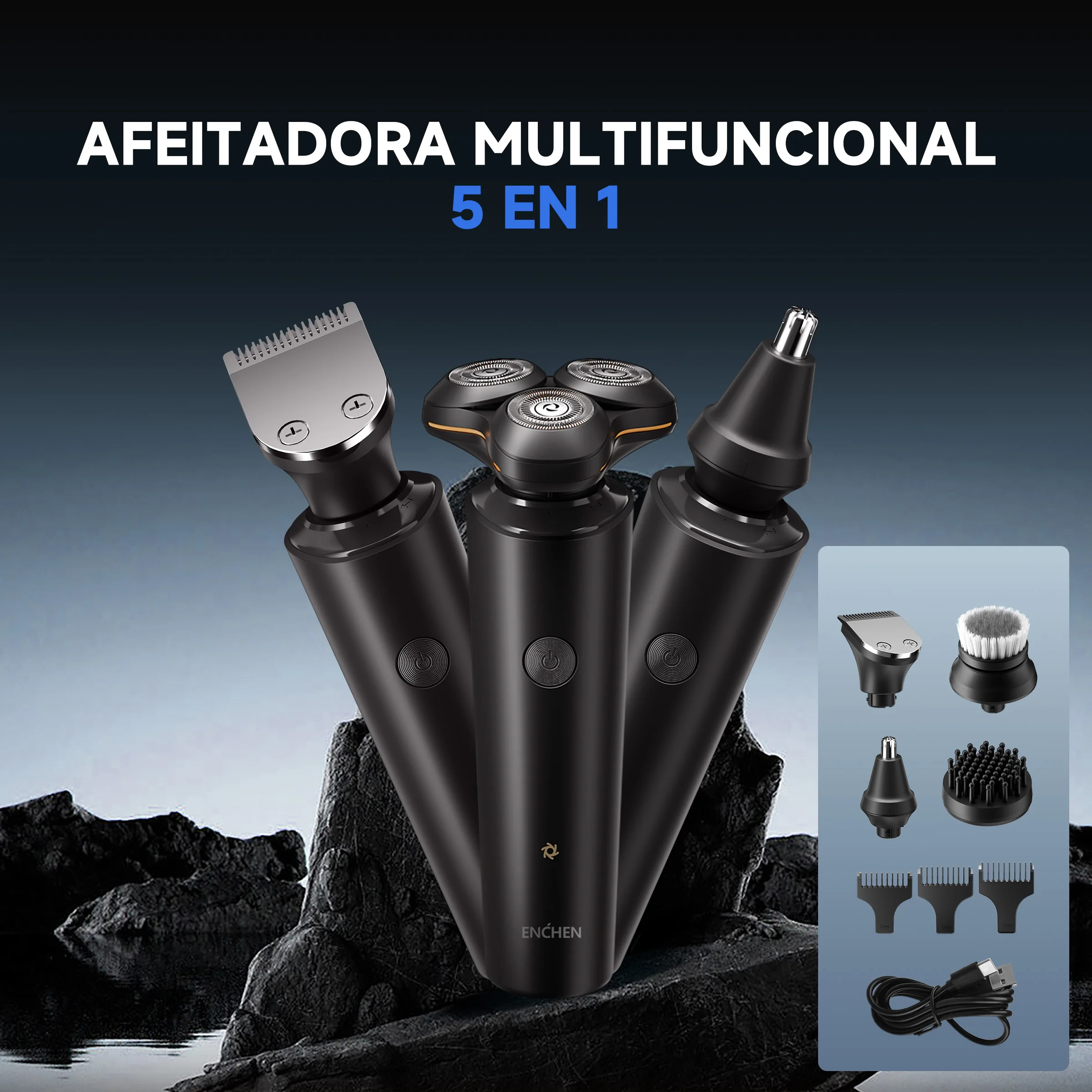ENCHEN X8S-C Afeitadora Eléctrica 5 en 1 Kit de Aseo Recargable Type-C con Cuchilla Magnética 4 Accesorios Cabezal L
