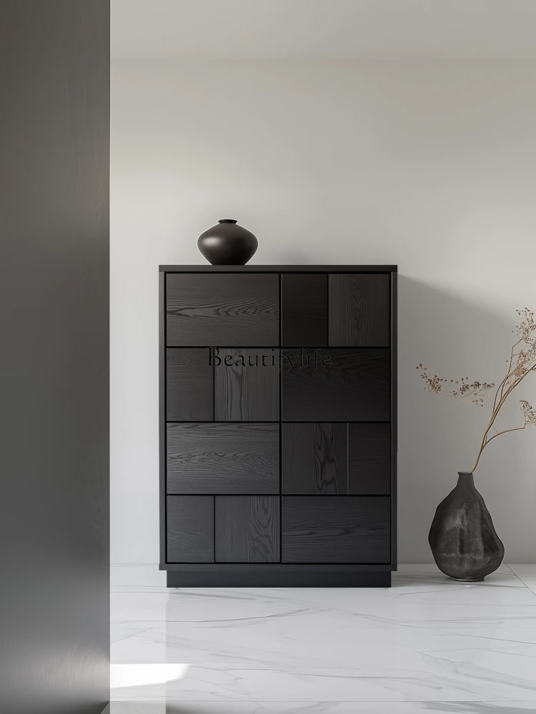 Minimalist solid wood antique bedroom locker black bedside drawer storage side cabinet
