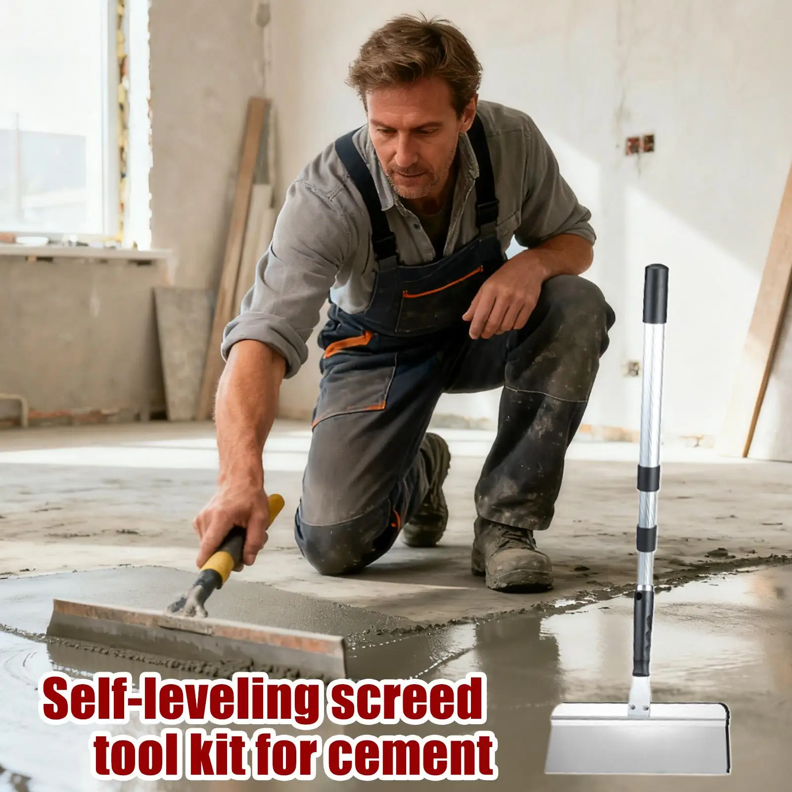 

Self-Leveling Cement Tool Kit Telescopic Pole Adjustable Flooring Squeegee Epoxy Floor Self-Leveling Scraper For Contractors DIY
