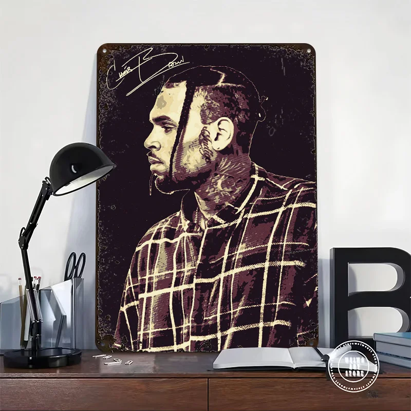 Chris Brown Printed Poster Customized Wall Art Retro Vintage Metal Tin Signs for Desk Decor Room Decoration Bedroom Custom Plate