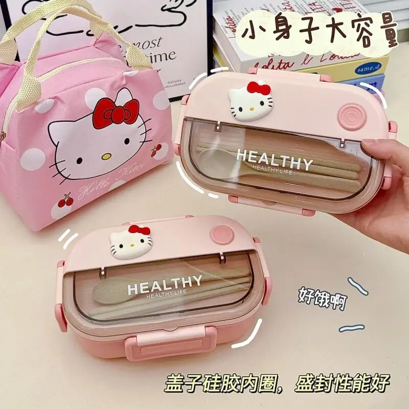 

Sanrio Hello Kitty Lunch Box School Box Pink Canteen Meal Set Primary School Student Ins Microwave Heating Seal Super Cute