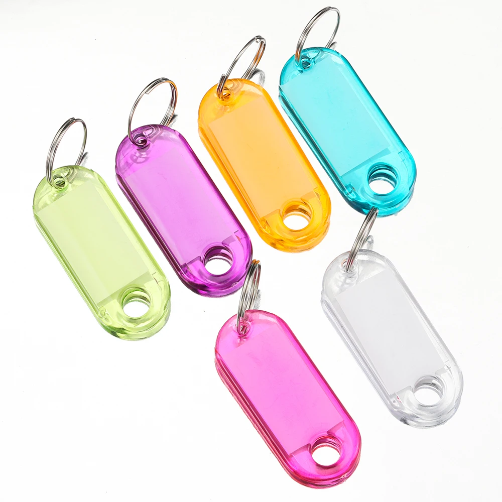 10pcs Coloful Key Tags Plastic Split Key Ring Paper Labels Clear Windows DIY Item Identifiers Luggage Tag