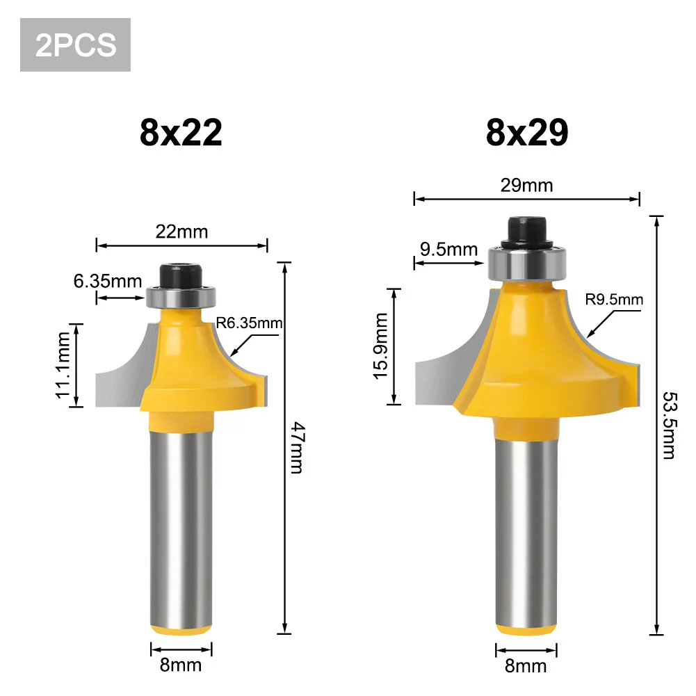 1PC 8MM Shank Milling Cutter Wood Carving Corner Round Over Router Bit with Bearing Milling Cutter Woodwork Tungsten Carbide