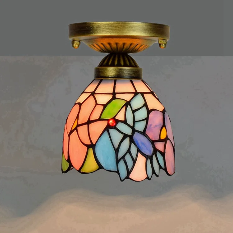 

Tiffany Retro style 6-inch Pink Bird stained glass Led lights Handmade industrial Tiffany ceiling lights