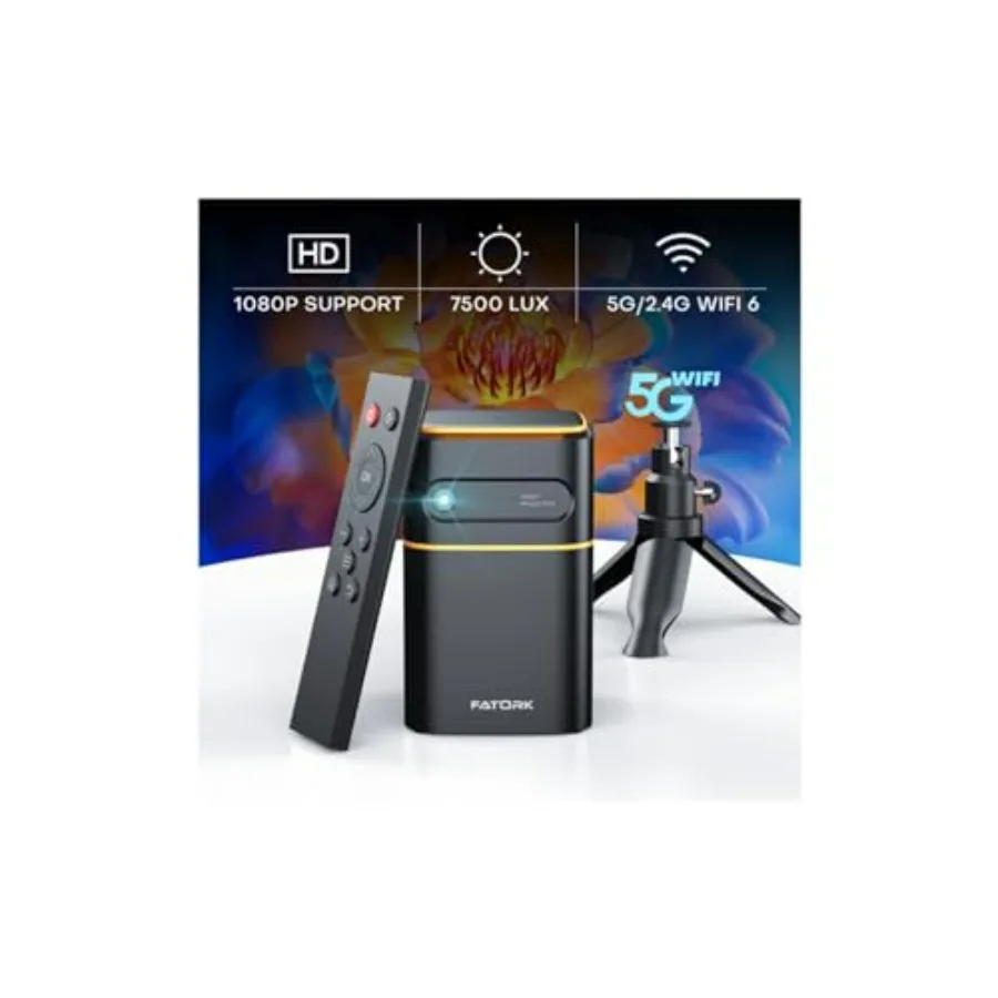 

Портативный мини-проектор 1080P HD с 5G Wi-Fi, короткофокусный, для телефонов iOS/Android, TV Stick, HDMI, USB 2.0, перезаряжаемый, для использования на улице
