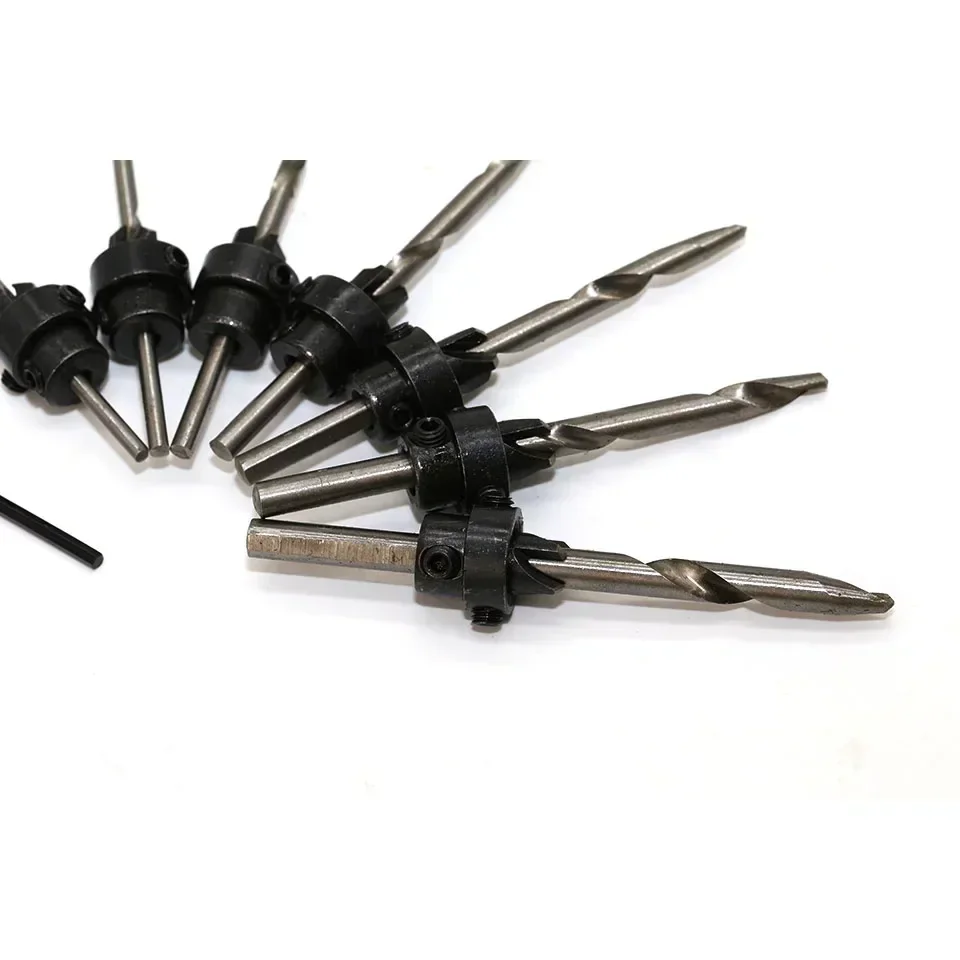 7 pezzi trapano svasatore Set di punte per trapano per la lavorazione del legno fori pilota di perforazione per vite Sizes3-6
