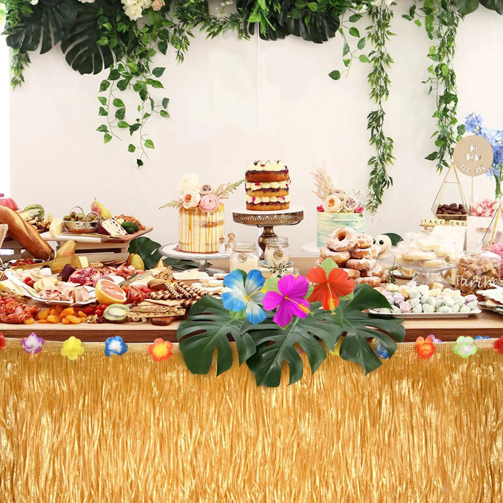 

Home Table Picnic Table Grass Skirt Fresh Creative PP Artificial Straw Grass Skirt Hawaiian Table Decorations