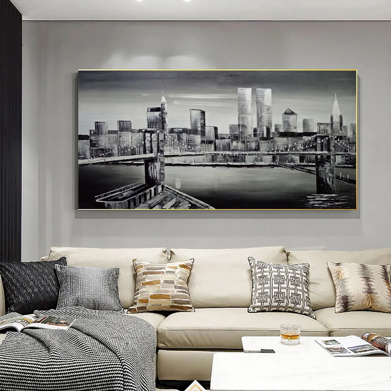 

Hand Painted Knife Thick Oil Canvas Painting Abstract City Landscape Oil Painting Modern Wall Art Living Room Decorative Picture