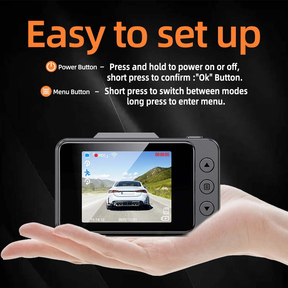 4K 듀얼 대시캠 전방 2160P & 후방 1080P |   WiFi 슈퍼 나이트 비전 주차 모니터 무료 앱 범용 마운트 - 선물