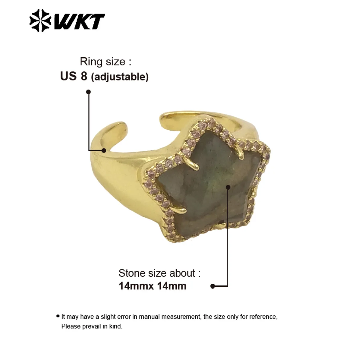 WT-R558 Squisito zircone pavimentato e placcato oro 18 carati Anello colorato speciale a forma di stella per le donne Accessorio quotidiano raffinato