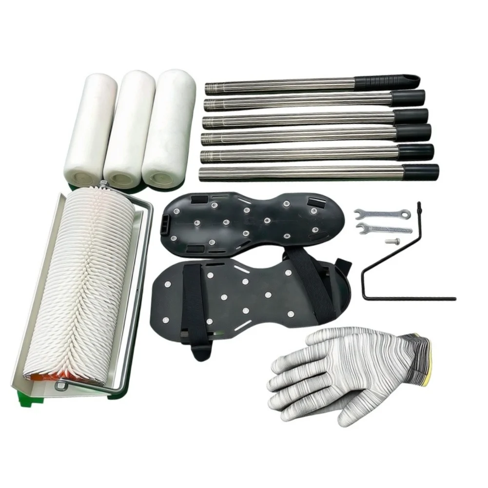Epoxy Resin Floor Tool Kit Includes Spike Roller Gloves Screws Nuts Adjustable Harness for Smooth Concrete Coating Results