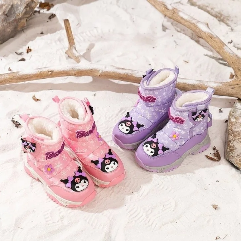 

Sweet Kuromi Anime Kawaii MINISO Snow Boots Cute Cartoon Winter Kt Cat Cotton Boots Fleece Shoes Lovely Gifts for Girls