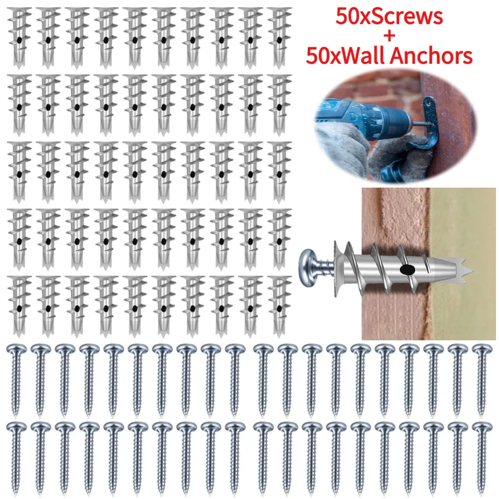 50PCS Metal Self Drilling Drywall Anchors Tube Pipe Serrated Thorny Self Tapping Screws Drilling Plugs for Wall Bolt Fasteners