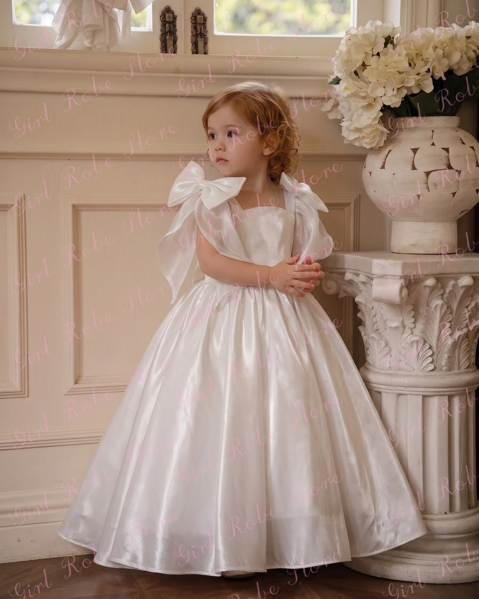 Elegant White Flower Girl Dress For Wedding Strap Backless Puffy Floor Length Princess Birthday Pageant Evening Party Ball Gown