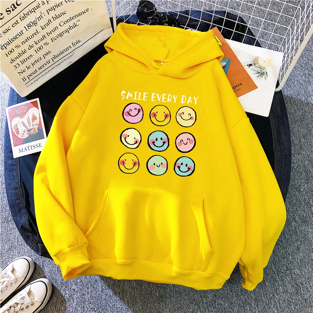 

Colorful Smile Face Nine Grid Print Women Hoody Harajuku Loose Hoodies Creativity Street Y2K Womenswear Fleece Autumn Top